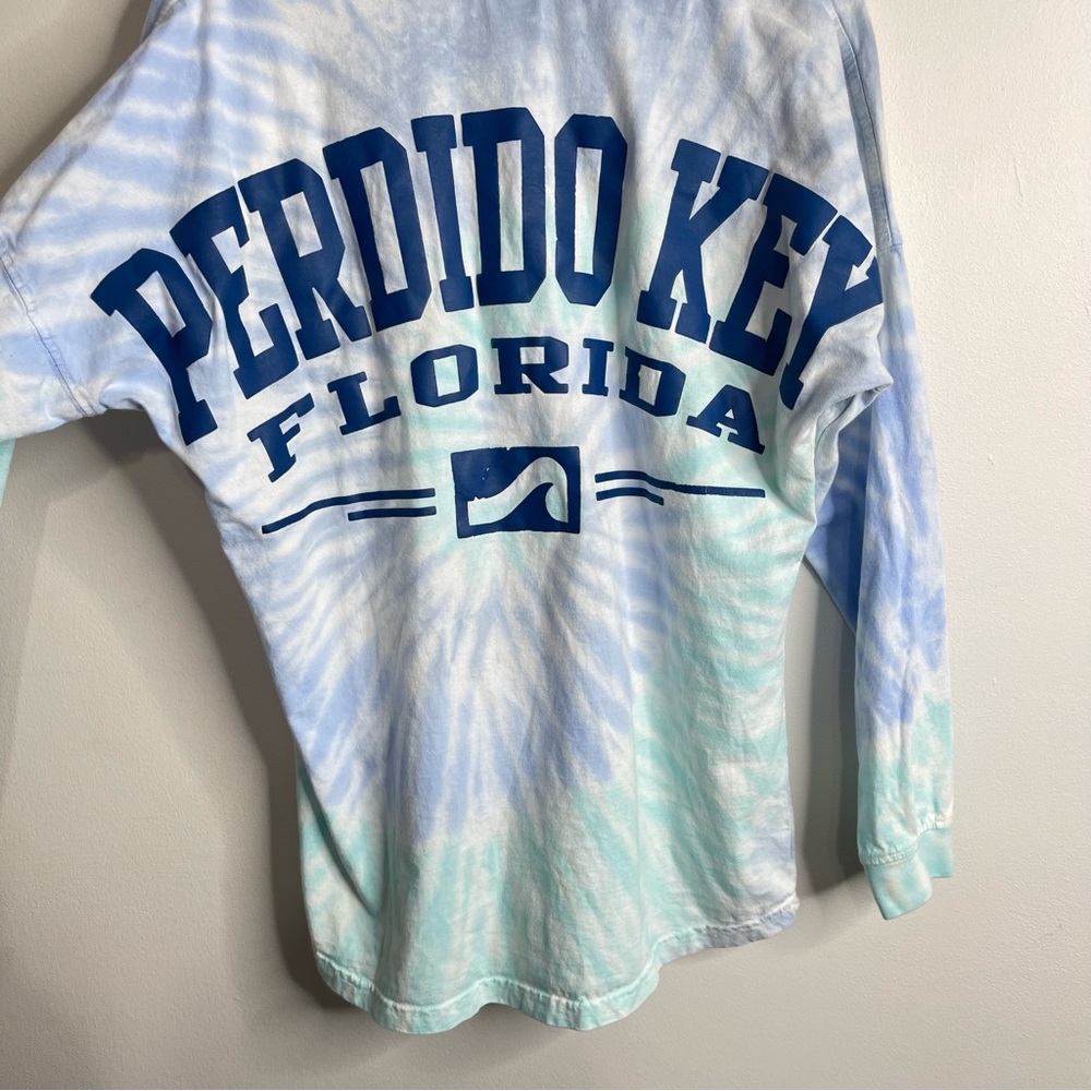 Perdido Key Florida Blue Tie-Dye Print Long Sleeve Crewneck T-Shirt Size M